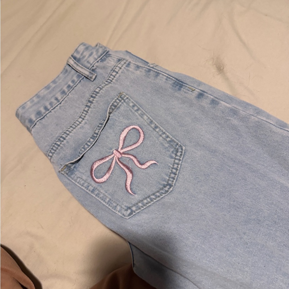 Amazon Light Blue Jeans with Pink Embroidery